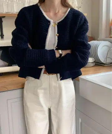 N.s 노카라 니트 가디건 실버 버튼 에누도토에스 네이비
