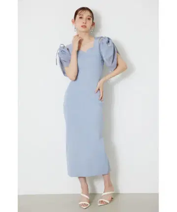 rienda 2WAY 볼륨 슬리브 타이트 니트 원피스