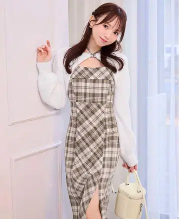 미셸 마카롱 앙상블 체크 원피스