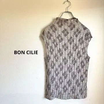 BONCILIE 플리츠 하이넥 슬리브리스 상의 비침 신축성 그레이