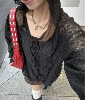 CIAOPANIC 레이스 멜로 후디 상의 블랙