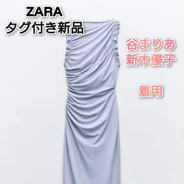 택 포함 새상품 ZARA 프릴 미디 원피스 퍼플 보라색 모델 착용