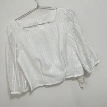 프로포션 바디 드레싱 시어 체크 크롭 블라우스