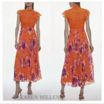 KAREN MILLEN 오렌지 플라워 프린트 맥시 드레스