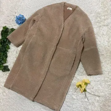 새상품급 machatt 롱 코트 보아 코트 베이지 아크릴 100%