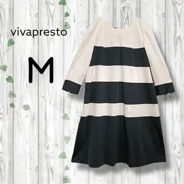 vivapresto 7부 소매 미니 원피스 리본 보더 A 라인 베이지