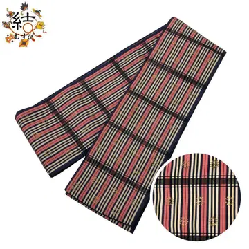 MO-3464 반폭 오비 리버서블 세로 줄무늬에 꽃 무늬 네이비 컬러