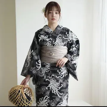 빅 사이즈 utatane 고급 변직 유카타 2점 세트, 남색에 고전 란국