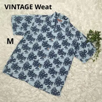 VINTAGE 빈티지 하와이안 알로하 셔츠 꽃무늬 하이비스커스 블루 M