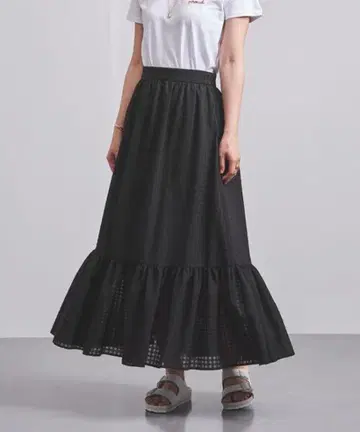 UNITED ARROWS 시어서커 티어드 롱 스커트 블랙