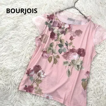 꽃무늬 블라우스 티셔츠 튤 소매 플라워 프린트 꽃무늬 고급 핑크