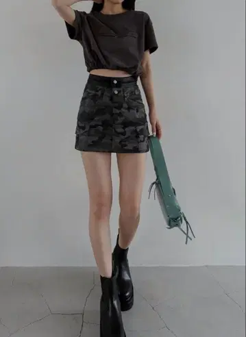 menot 더블 허리 밀리터리 미니 스커트 카모 패턴 미니 스커트
