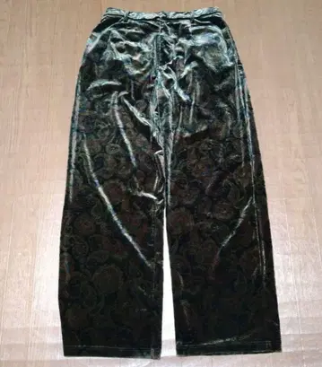 다크 그린 페이즐리 무늬 와이드 팬츠 벨로아