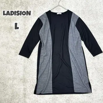 LADISION 컬러 콤비 7부 소매 티셔츠 (L) 튜닉 T셔츠 봄/가을