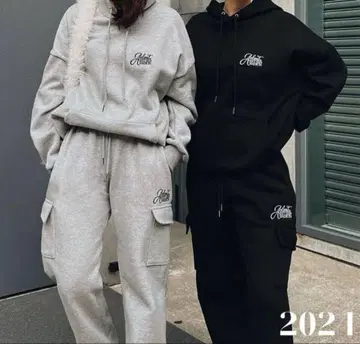 [ ACLENT ] 로고 맨투맨 후디 셋업 그레이