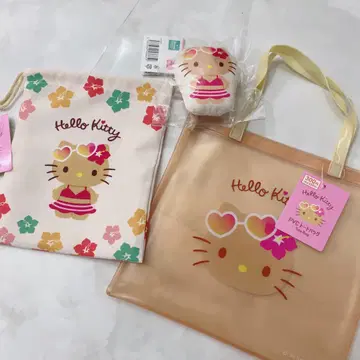 햇볕에 탄 키티 헬로키티 PVC 가방 복주머니 봉제인형 세트