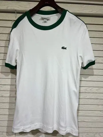 LACOSTE 레귤러 핏 T셔츠 US S 화이트/그린