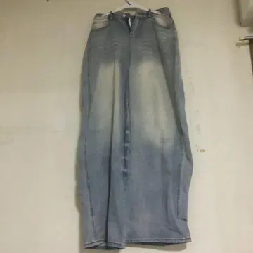와이드 레그 데님 무릎 데미지, 옅은 블루
