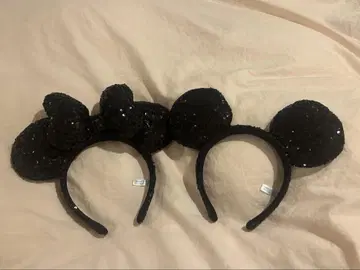 미키 미니 스팽글 머리띠 블랙 페어