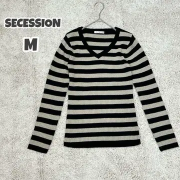Secession 스트라이프 V넥 니트 긴팔 (M) 보더 블랙