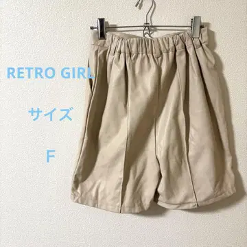 RETRO GIRL 베이지 플리츠 숏팬츠 합성 피혁