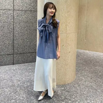 Rouge vif la cle 2WAY 리본 시어 블라우스 블루 그레이