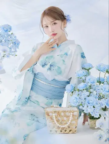 Sugar 블루 그레이 뉘앙스 플라워 유카타