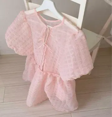 무게트 리플 시어 펄럼 블라우스 핑크