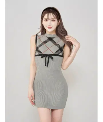 Darich 체크 자카드 니트 미니 원피스