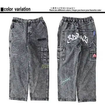 SQUENZ 블랙 그래픽 카고 팬츠 XL 시퀸즈