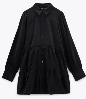 ZARA 블랙 긴팔 셔츠 티어드 디자인