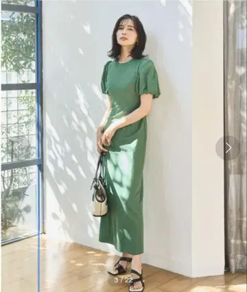 새상품급 프레이 아이디 린넨 퍼프 슬리브 원피스 그린 사이즈 0