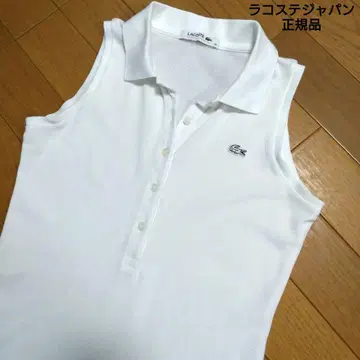 라코스테 패치 자수 화이트 악어 슬리브리스 피케 셔츠 Size34