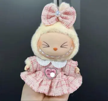labubu 라부부 인형 옷 진한 핑크색 드레스 리본 포함