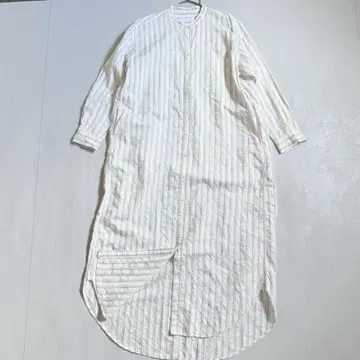 [ 린넨 혼방 ] 어반 리서치 스트라이프 패턴 맥시 롱 셔츠 원피스 긴팔