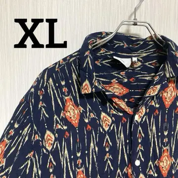알로하 셔츠 리조트 남성용 셔츠 남색 카스리 무늬 구제 의류 멋 XL