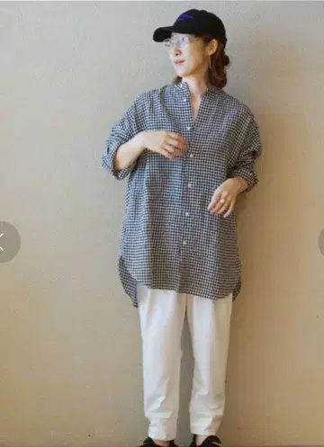 JOURNAL STANDARD LUXE 린넨 깅엄 스탠드 카라 셔츠