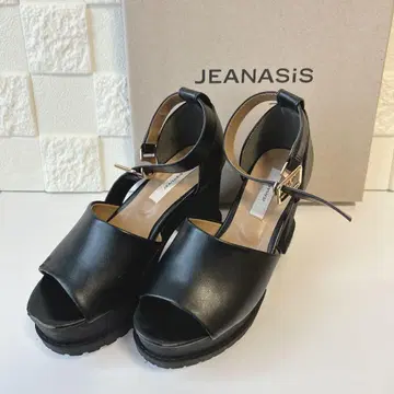 JEANASIS 샌들 힐 매트 인조 가죽 스트랩 블랙 M