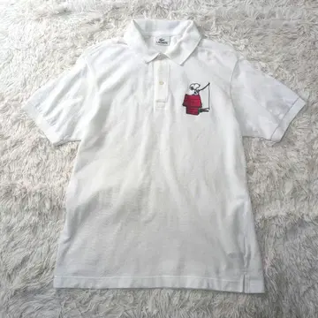 LACOSTE 스누피 피케 셔츠 반팔 자수 화이트 면 100%