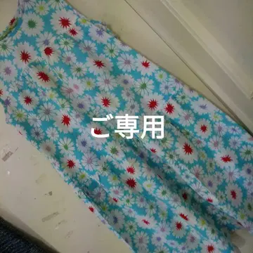 블루 흰 꽃 패턴 유카타 리메이크 3단 개더 슬리브리스 롱 원피스
