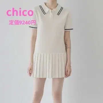 chico 원피스 카라 부착 플리츠 반팔 화이트 걸리시 인기