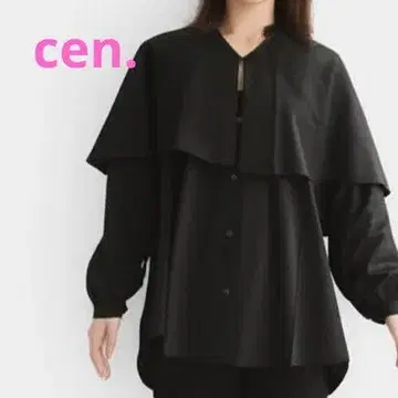Cen. 블랙 케이프 플레어 블라우스 블랙 프릴 루즈한 여성용 인기
