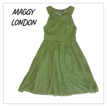 MAGGY LONDON 실크 100% 플레어 원피스 허리 마크