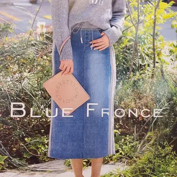 BLUE FRONCE 데님 타이트 스커트 사이드 스트라이프 디자인