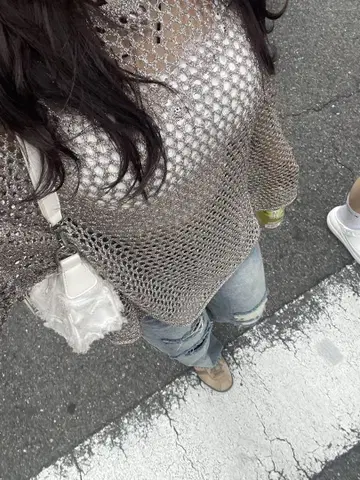 메쉬 오버 사이즈 긴팔 상의 실버 y2ky3k 개성 그런지 언니