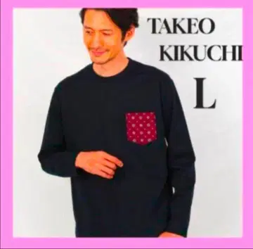 TAKEO KIKUCHI 티셔츠 코몬 무늬 콤비네이션 티셔츠