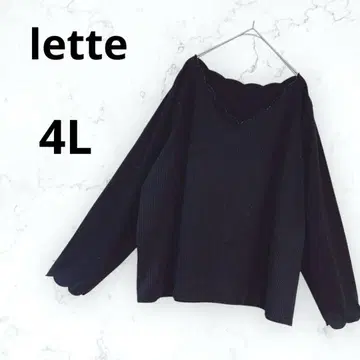 lette 니트 리브 티셔츠 긴팔 스캘럽넥 블랙 4L