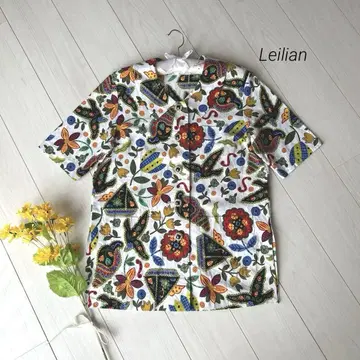 Leilian 보태니컬 총 블라우스 이튼 칼라 빅 버튼 일본제