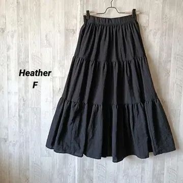 Heather 헤더 티어드 스커트 F 블랙 롱 기장 플레어 스커트