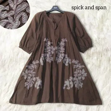 Spick & Span 자수 튜닉 원피스 브라운 반팔 플레어 봄/여름